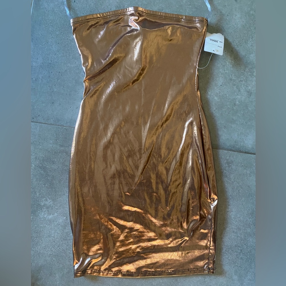 Size Small Metallic Stretch Mini Dress/ Bronze color